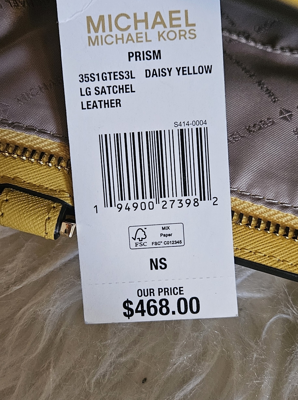 Michael Kors Yellow Saffiano Satchel with MK Charm - Picture 5 of 12